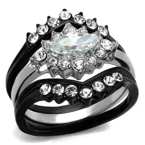 TK2188 - Two-Tone IP Black Stainless Steel Ring with AAA Grade CZ in - Femstylo
