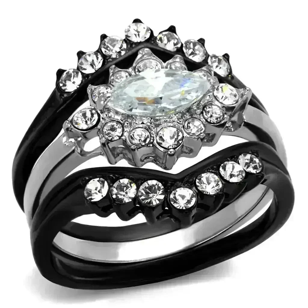 TK2188 - Two-Tone IP Black Stainless Steel Ring with AAA Grade CZ in - Femstylo