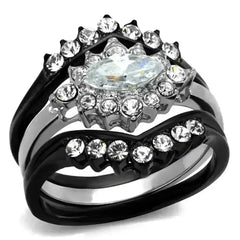 TK2188 - Two-Tone IP Black Stainless Steel Ring with AAA Grade CZ in - Femstylo