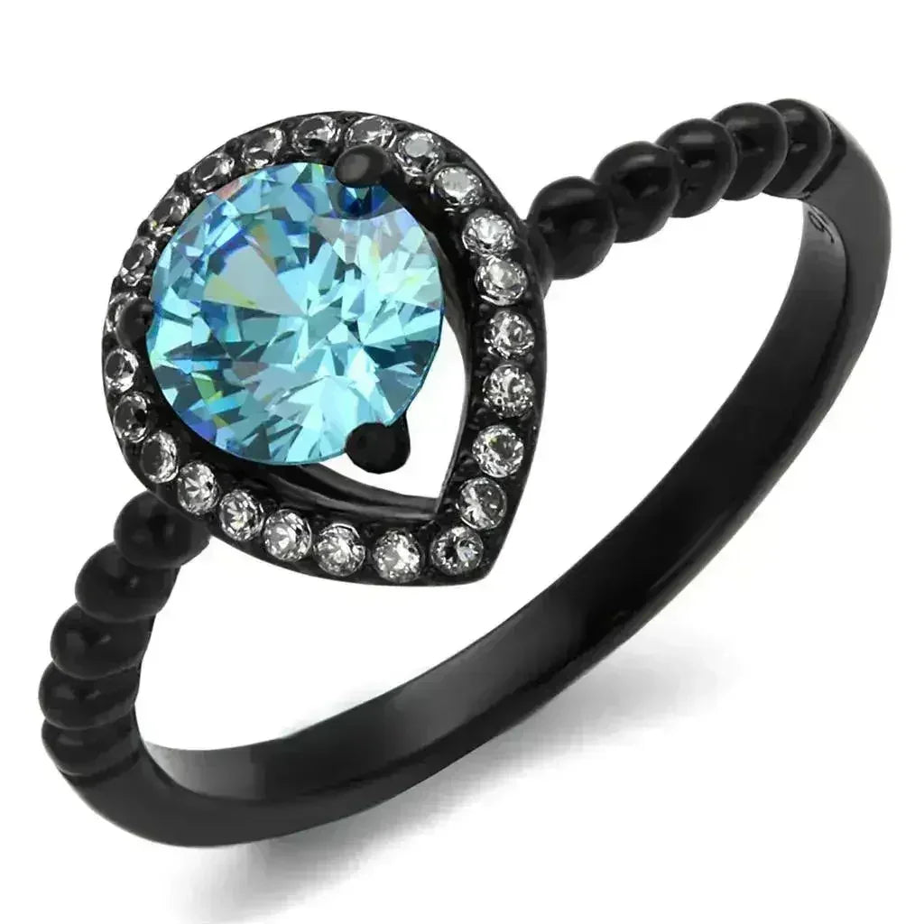 TK2364 - IP Black(Ion Plating) Stainless Steel Ring with AAA Grade CZ - Femstylo