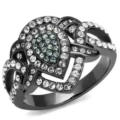 IP Gun Black Stainless Steel Ring with Multi-Color Crystals TK2679 - Femstylo