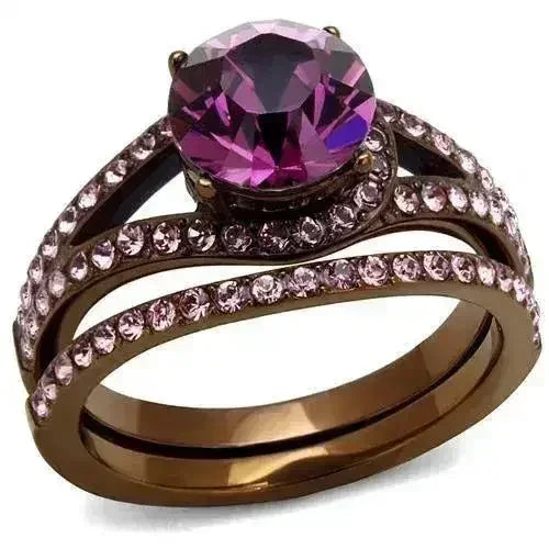 TK2745 - IP Coffee light Stainless Steel Ring with Top Grade Crystal - Femstylo