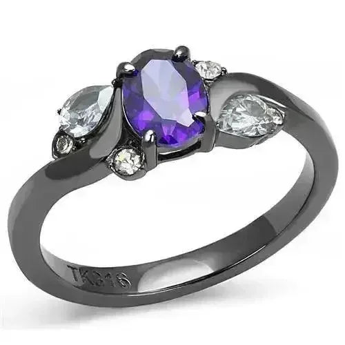 TK3169 IP Gun Black Stainless Steel Ring | AAA CZ Tanzanite | Femstylo - Femstylo