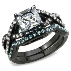 TK3457 - IP Black(Ion Plating) Stainless Steel Ring with AAA Grade CZ - Femstylo