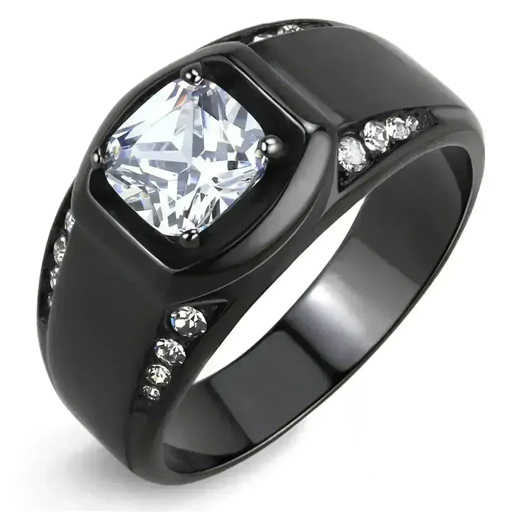 TK3467 - IP Black(Ion Plating) Stainless Steel Ring with AAA Grade CZ - Femstylo