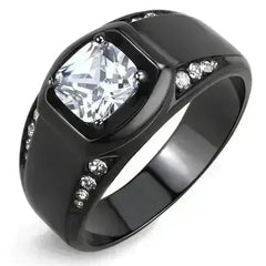 TK3467 - IP Black(Ion Plating) Stainless Steel Ring with AAA Grade CZ - Femstylo