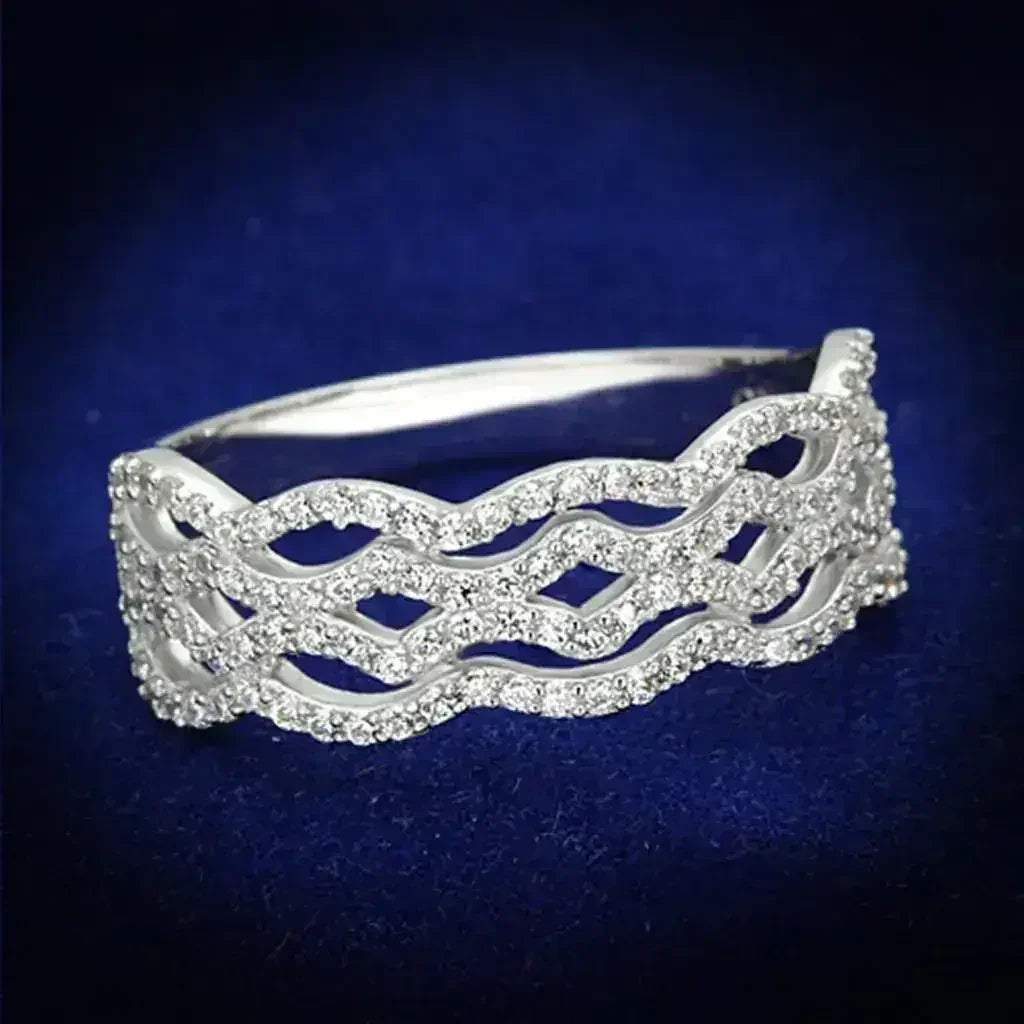 TS106 - Rhodium 925 Sterling Silver Ring with AAA Grade CZ in Clear - Femstylo