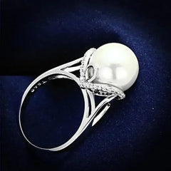 TS154 - Rhodium 925 Sterling Silver Ring with Synthetic Pearl in White - Femstylo