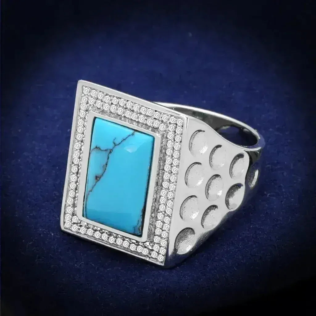 TS228 - Rhodium 925 Sterling Silver Ring with Synthetic Turquoise in - Femstylo