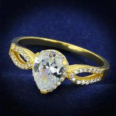 TS248 - Gold 925 Sterling Silver Ring with AAA Grade CZ in Clear - Femstylo