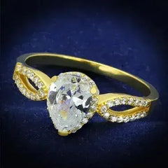 TS248 - Gold 925 Sterling Silver Ring with AAA Grade CZ in Clear - Femstylo