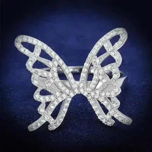 TS330 - Rhodium 925 Sterling Silver Ring with AAA Grade CZ in Clear - Femstylo