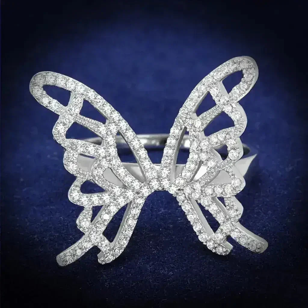 TS330 - Rhodium 925 Sterling Silver Ring with AAA Grade CZ in Clear - Femstylo