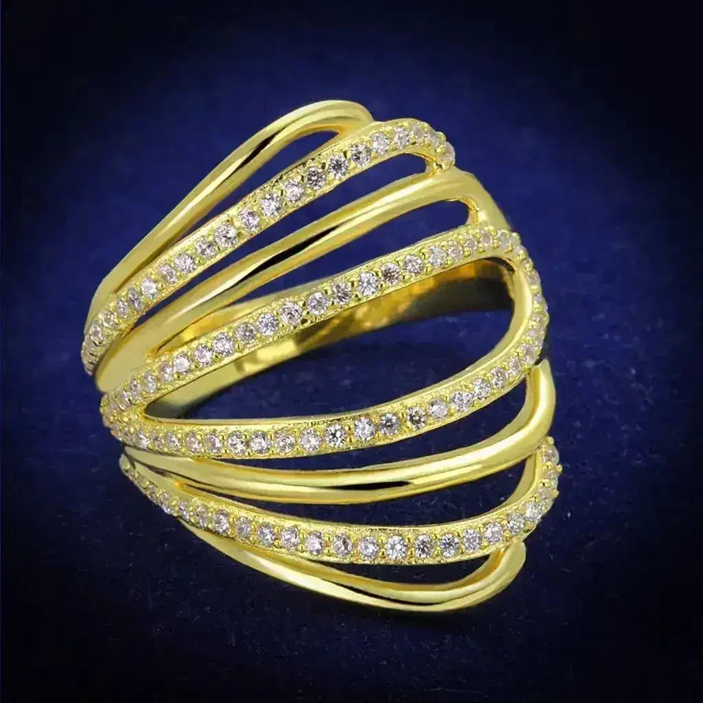 TS379 - Gold 925 Sterling Silver Ring with AAA Grade CZ in Clear - Femstylo