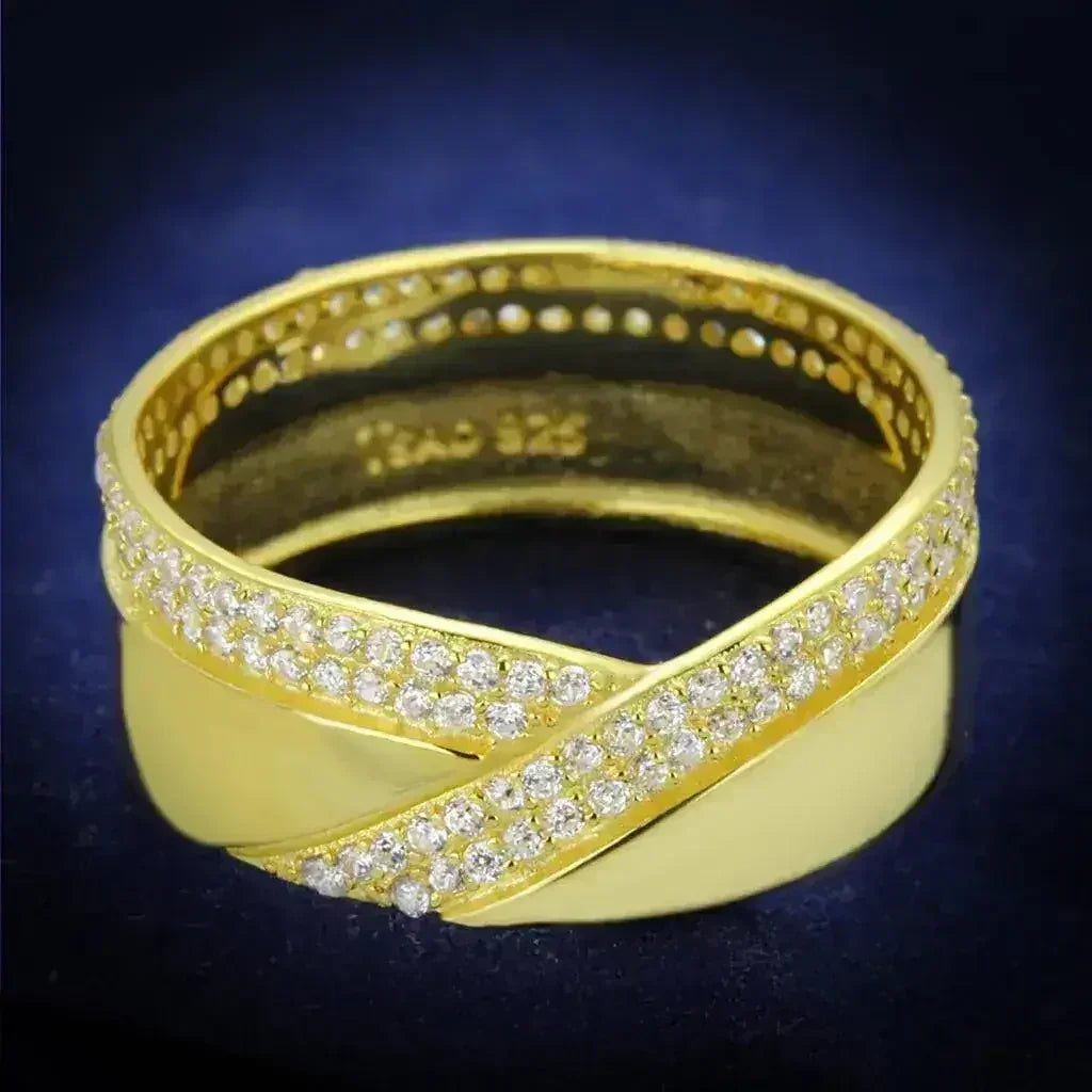 TS380 - Gold 925 Sterling Silver Ring with AAA Grade CZ in Clear - Femstylo