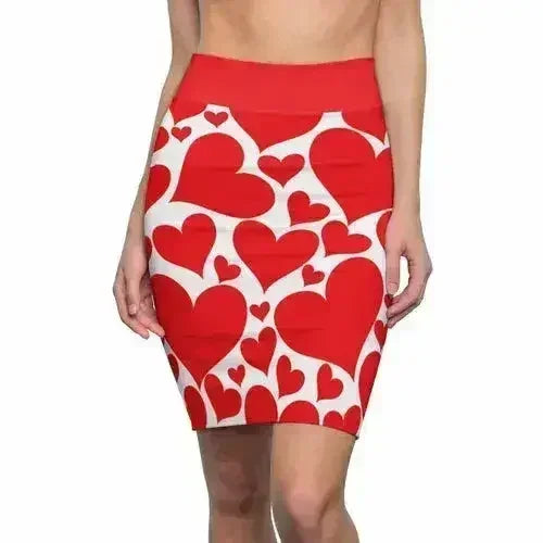 Womens Pencil Mini Skirt - Love Red Hearts - S867849 - Femstylo