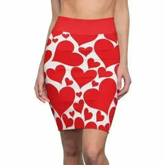 Womens Pencil Mini Skirt - Love Red Hearts - S867849 - Femstylo