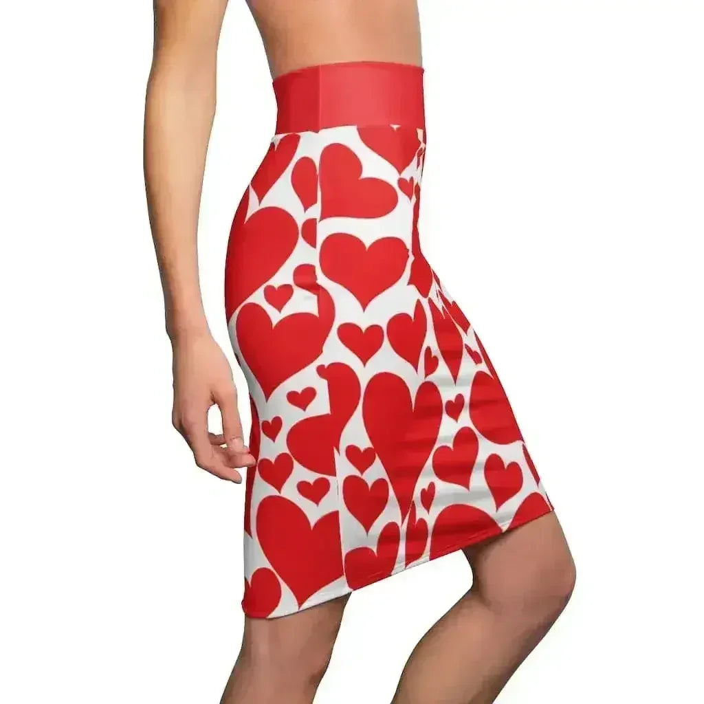 Womens Pencil Mini Skirt - Love Red Hearts - S867849 - Femstylo