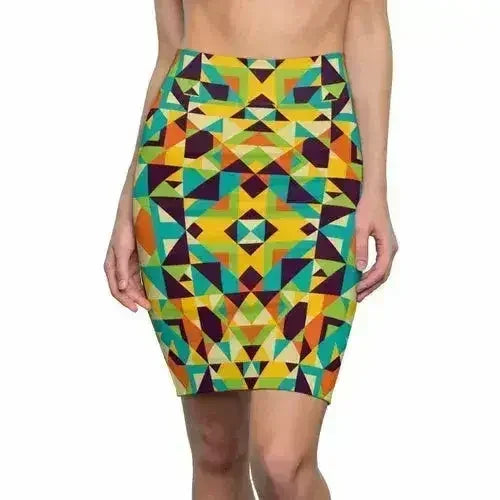 Womens Skirt - Yellow Multicolor Geometric Style Skirt - Femstylo
