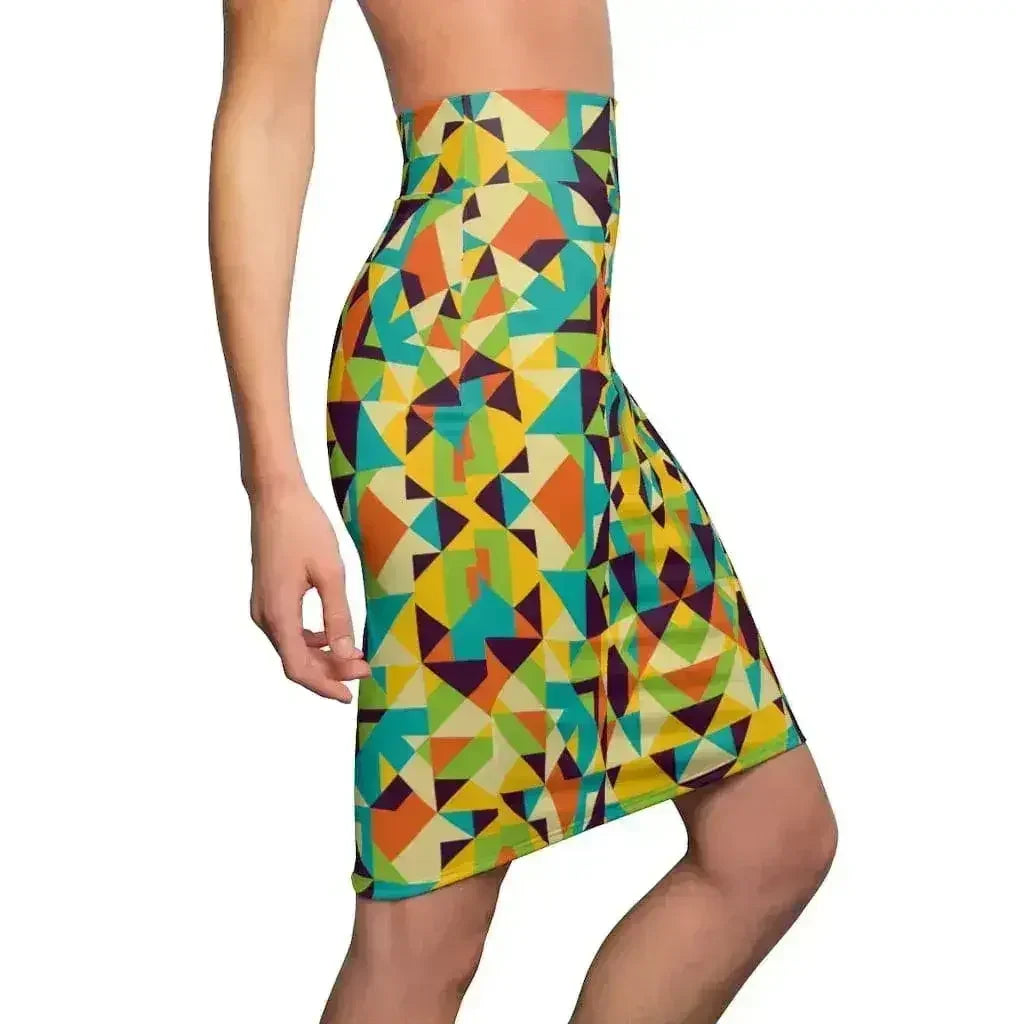 Womens Skirt - Yellow Multicolor Geometric Style Skirt - Femstylo