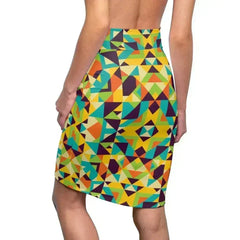 Womens Skirt - Yellow Multicolor Geometric Style Skirt - Femstylo