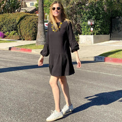 Gaia Black Mini Dress | Puffed Sleeves | Tiered Ruffles - Femstylo