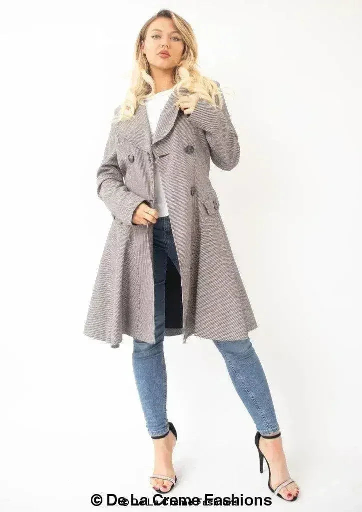 Vanessa Dogtooth Fit and Flare Mac Coat - Femstylo