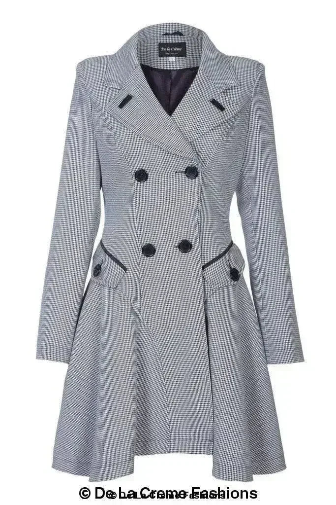 Vanessa Dogtooth Fit and Flare Mac Coat - Femstylo