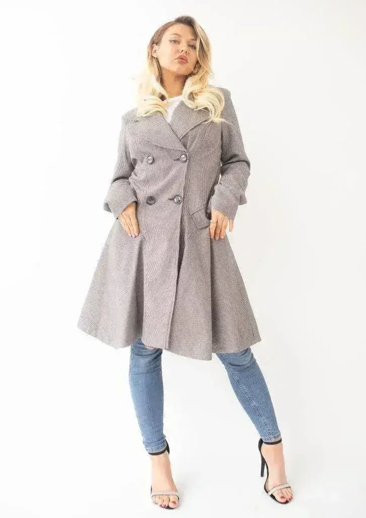 Vanessa Dogtooth Fit and Flare Mac Coat - Femstylo