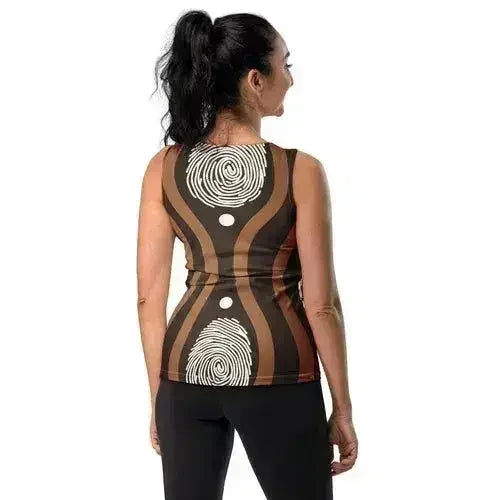 Womens Stretch Fit Tank Top - Brown White Geometric Lines - Femstylo