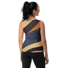 Womens Stretch Fit Tank Top - Brown Red Blue Colorblock Lines - Femstylo