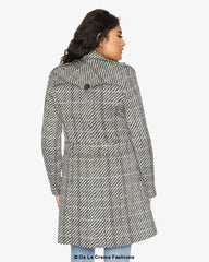 Wool Blend Check Double Breasted Military Coat - Femstylo