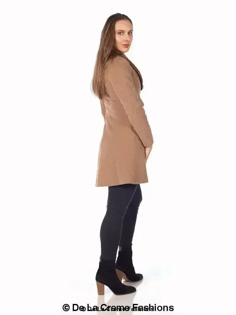 Wool Blend Faux Fur Collar Midi Coat - Femstylo