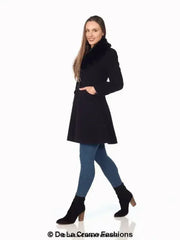 Wool Blend Faux Fur Collar Midi Coat - Femstylo