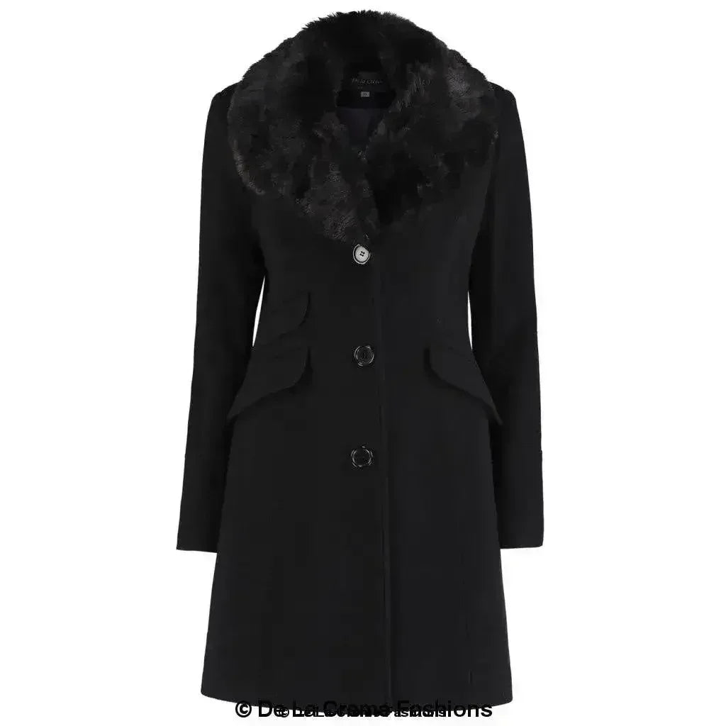 Wool Blend Faux Fur Collar Midi Coat - Femstylo