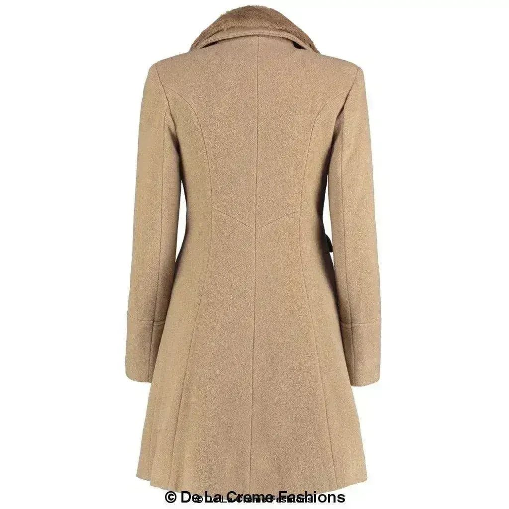 Wool Blend Faux Fur Collar Midi Coat - Femstylo