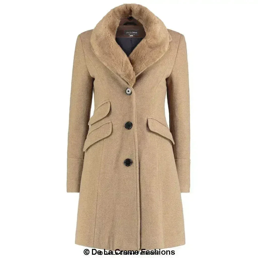 Wool Blend Faux Fur Collar Midi Coat - Femstylo