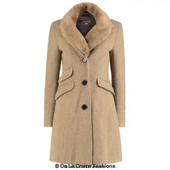 Wool Blend Faux Fur Collar Midi Coat - Femstylo