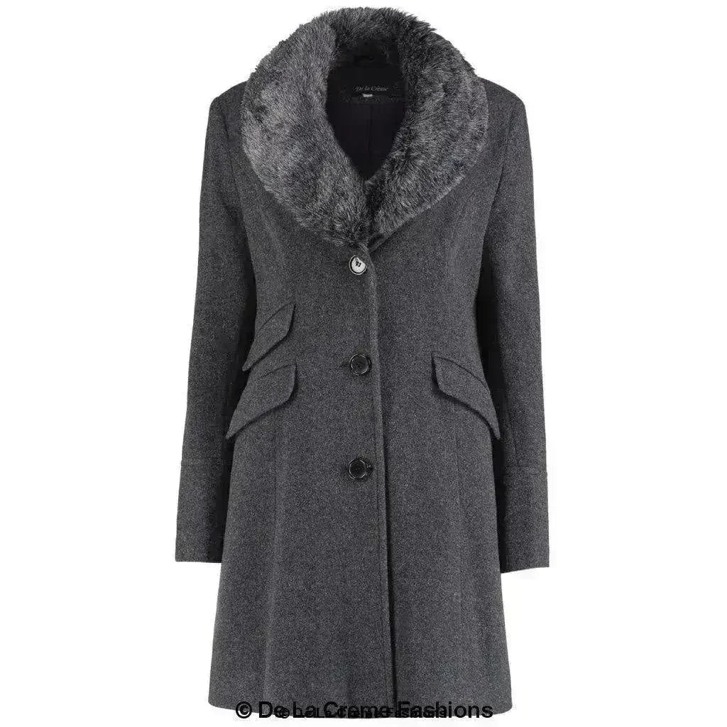 Wool Blend Faux Fur Collar Midi Coat - Femstylo