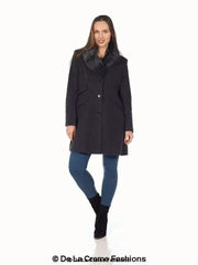 Wool Blend Faux Fur Collar Midi Coat - Femstylo