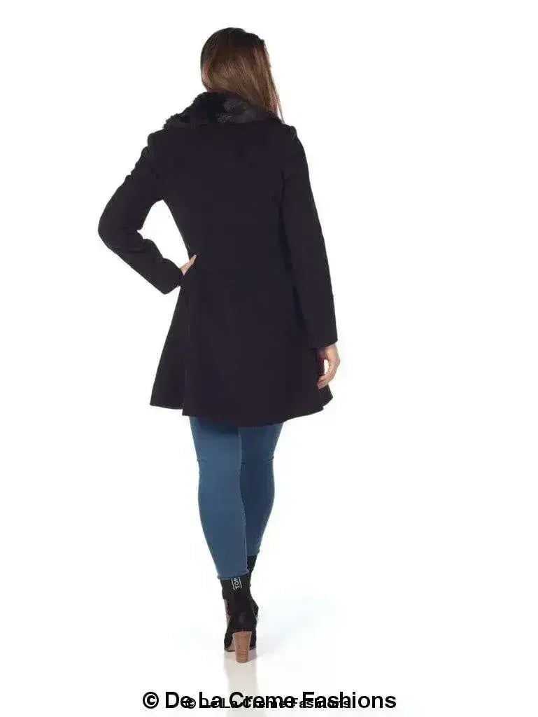 Wool Blend Faux Fur Collar Midi Coat - Femstylo