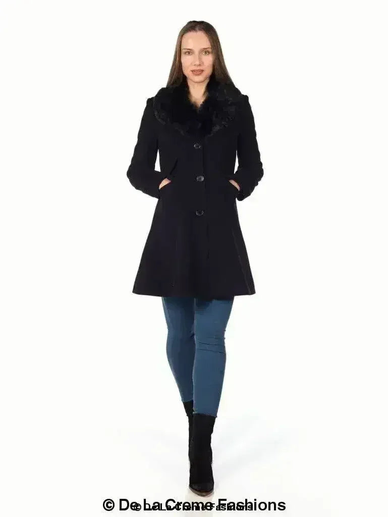 Wool Blend Faux Fur Collar Midi Coat - Femstylo