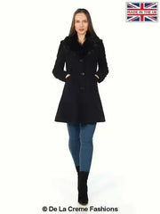 Wool Blend Faux Fur Collar Midi Coat - Femstylo
