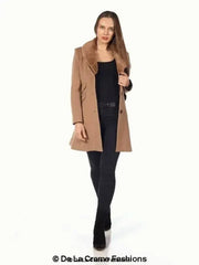 Wool Blend Faux Fur Collar Midi Coat - Femstylo