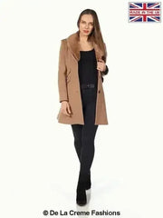 Wool Blend Faux Fur Collar Midi Coat - Femstylo