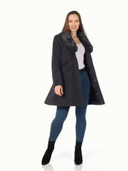 Wool Blend Faux Fur Collar Midi Coat - Femstylo