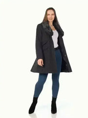 Wool Blend Faux Fur Collar Midi Coat - Femstylo