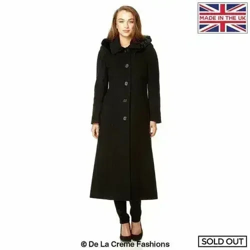 Wool Blend Faux Fur Trim Hooded Long Coat - Femstylo