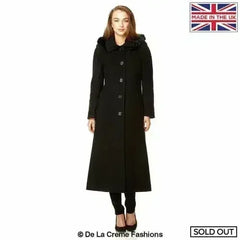 Wool Blend Faux Fur Trim Hooded Long Coat - Femstylo