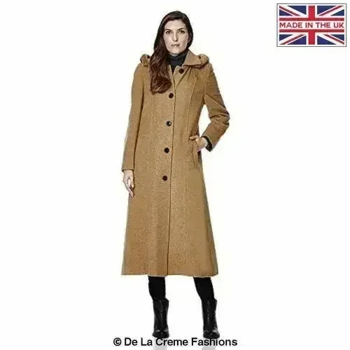 Wool Blend Faux Fur Trim Hooded Long Coat - Femstylo